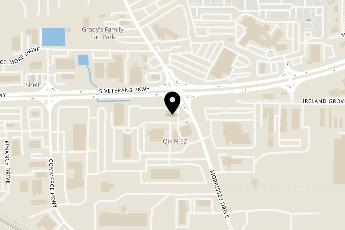 Map showing the location of Firehouse Pizza Bloomington on 1601 Morrissey Dr in Bloomington
